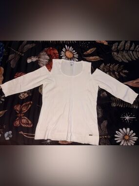 Calvin Klein Women's White Cold-Shoulder Knit Pullover